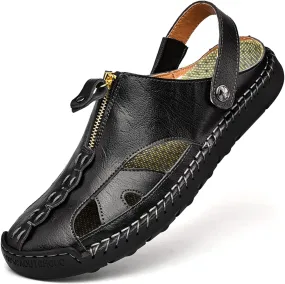 Men's Outdoor Sandals Breathable Summer Beach Shoes Closed Toe Hiking Fisherman Non-Slip Comfortable Casual Leather Sandals
