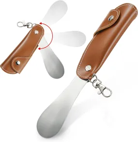 Metal Shoe Horn, Foldable Shoe Horn for Men and Women, Mini Shoe Horn for Kids, with Keychain and Holster