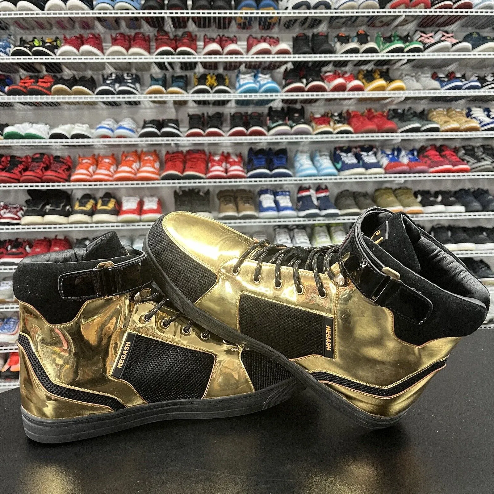 Negash Basketball High top Sneakers Gold Black Men's Size 15