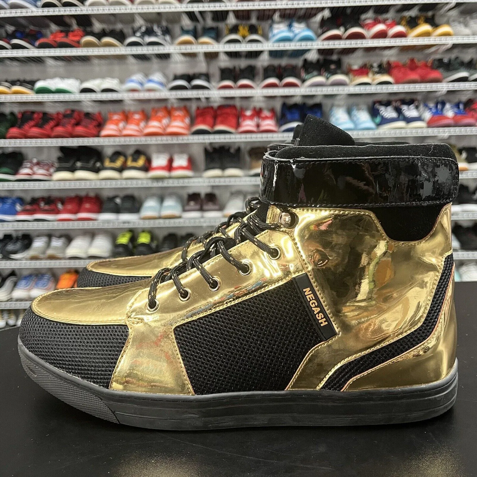 Negash Basketball High top Sneakers Gold Black Men's Size 15