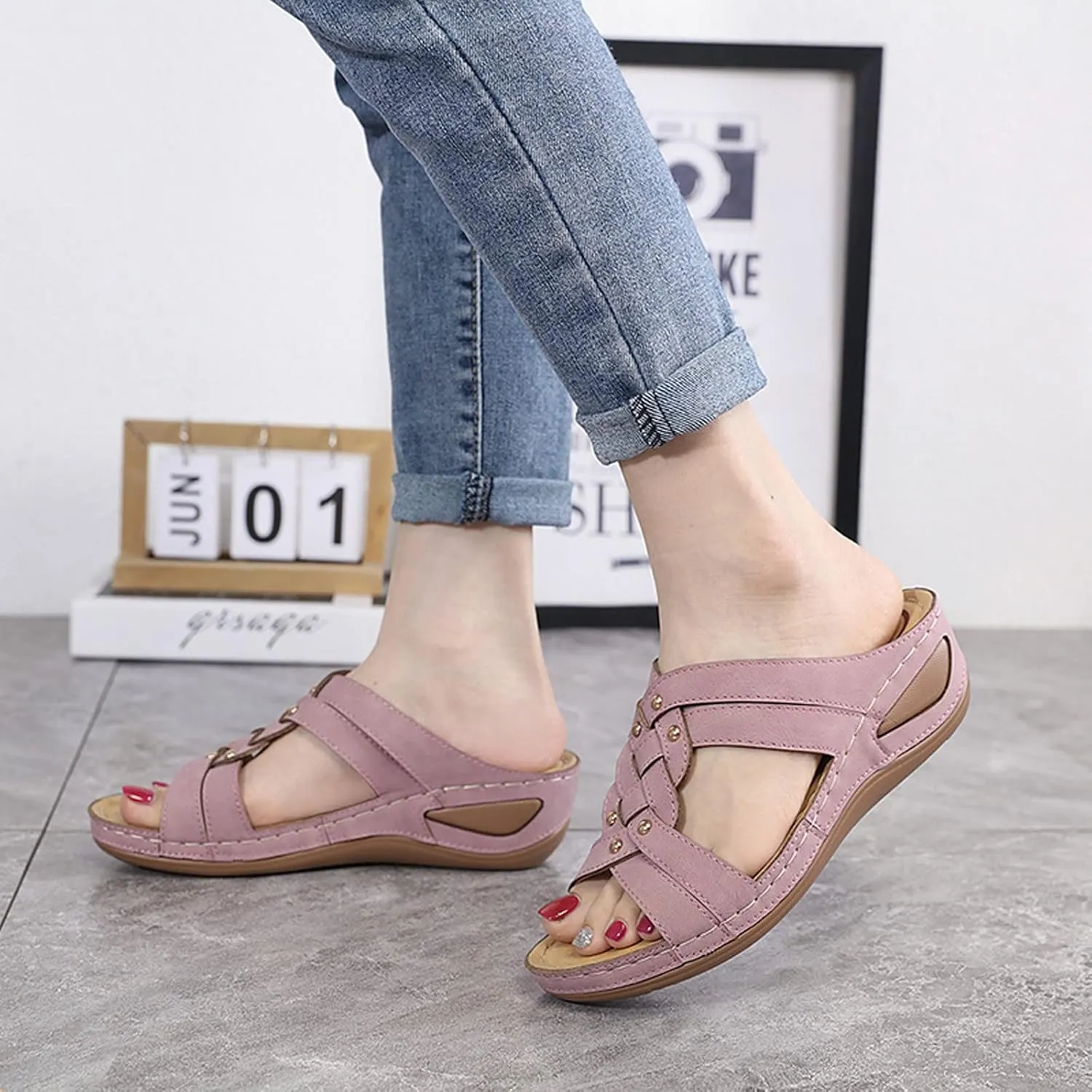 Orthopedic Sandles for Women with Arch Support Plantar Fasciitis Woman Wedge Sandals Women Summer Shoes Closed Toes Arch Support for Sandals Women's Black Wedges for Women Womans Flip Flops