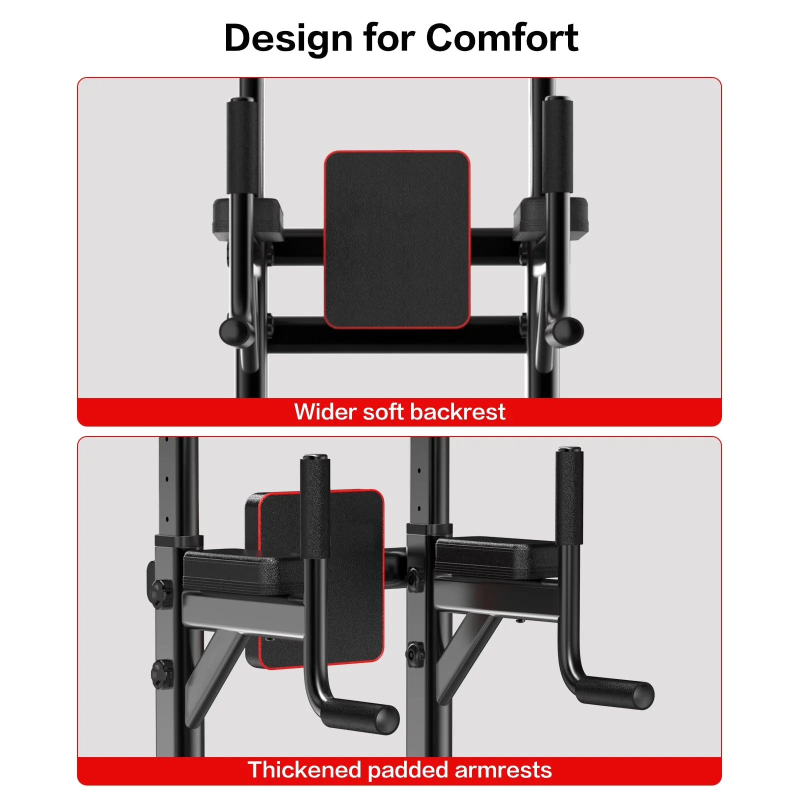 Power Tower Pull Up Bar Station Dip Stands with 6 Height Levels 59”-90” for Home Gym Workout Station Strength Training Equipment