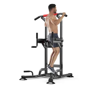 Power Tower Pull Up Bar Station Dip Stands with 6 Height Levels 59”-90” for Home Gym Workout Station Strength Training Equipment