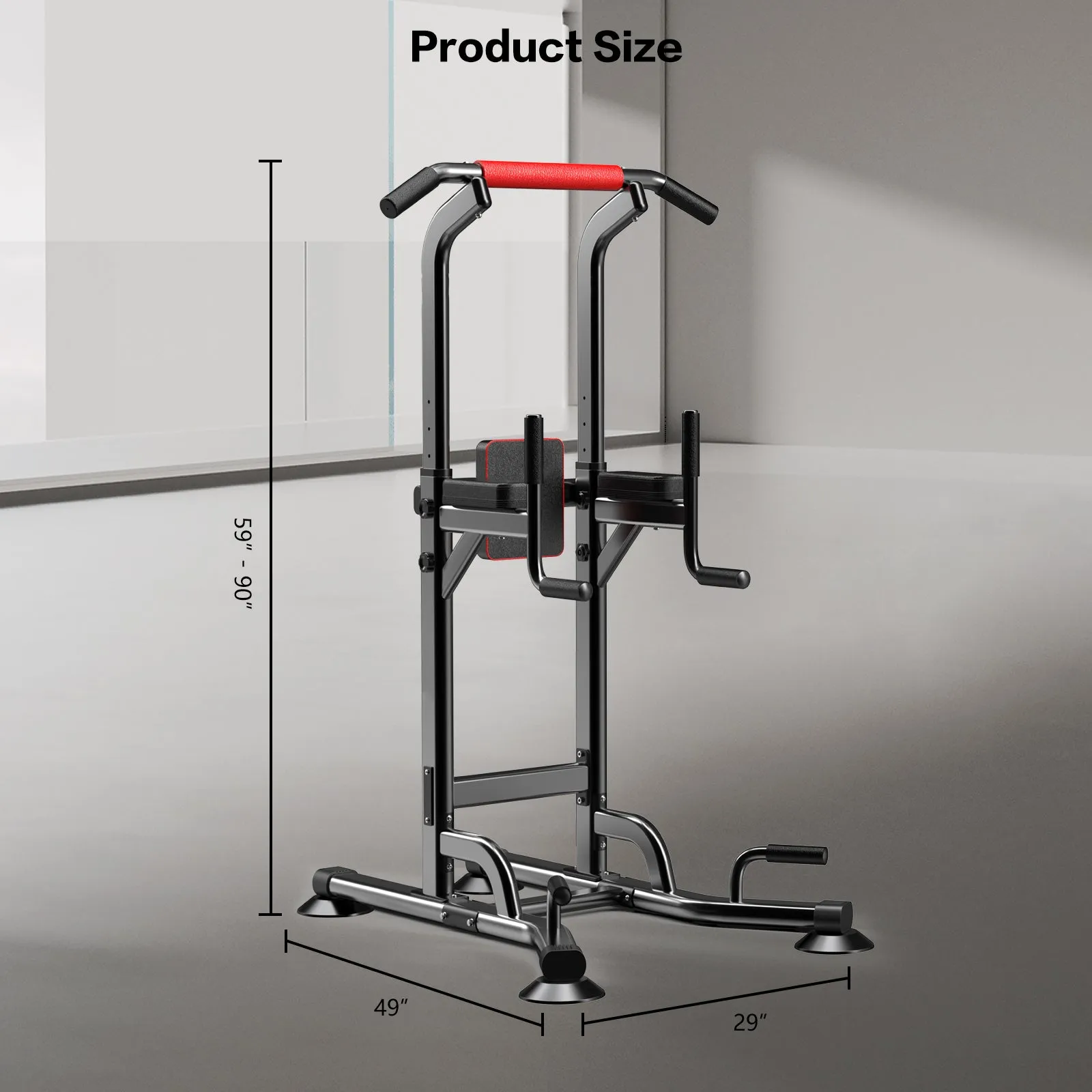 Power Tower Pull Up Bar Station Dip Stands with 6 Height Levels 59”-90” for Home Gym Workout Station Strength Training Equipment