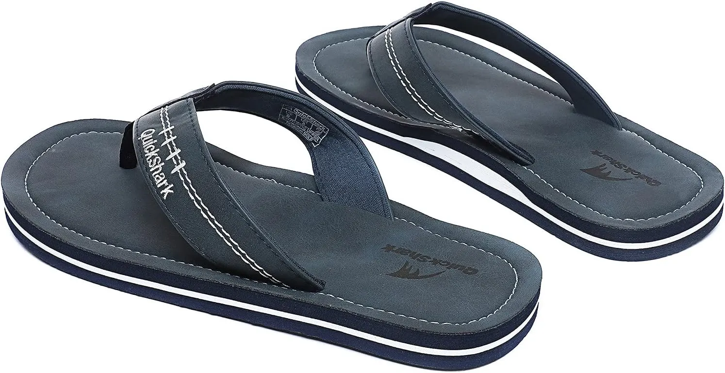 Quickshark Mens Flip Flops Leather Thong Sandals Arch Support Beach Slippers