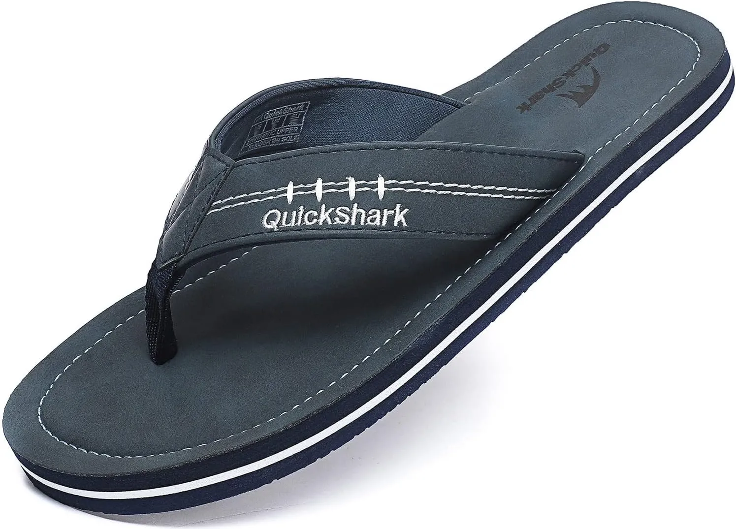 Quickshark Mens Flip Flops Leather Thong Sandals Arch Support Beach Slippers