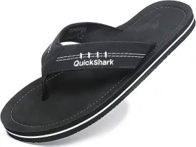 Quickshark Mens Flip Flops Leather Thong Sandals Arch Support Beach Slippers
