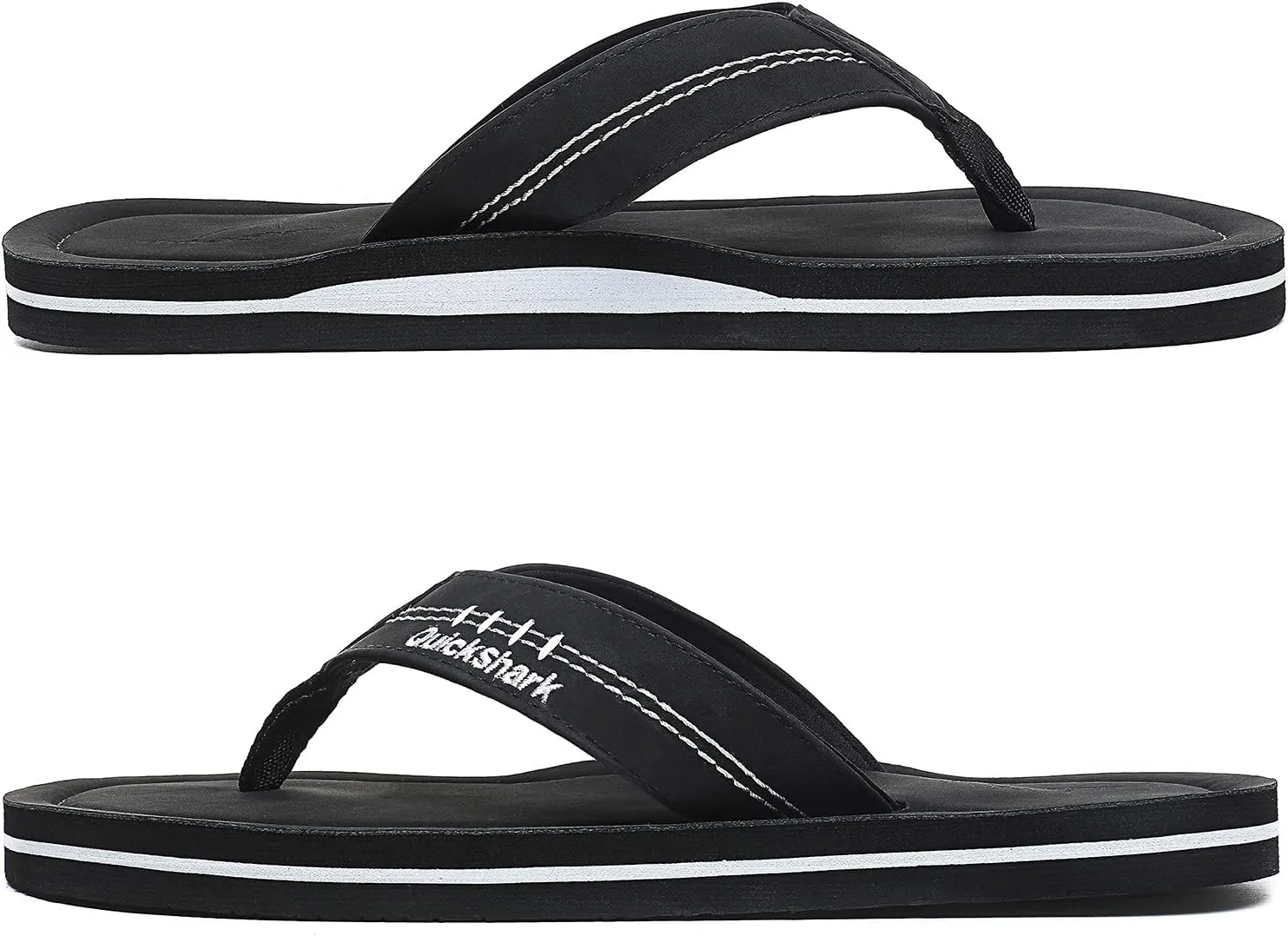Quickshark Mens Flip Flops Leather Thong Sandals Arch Support Beach Slippers