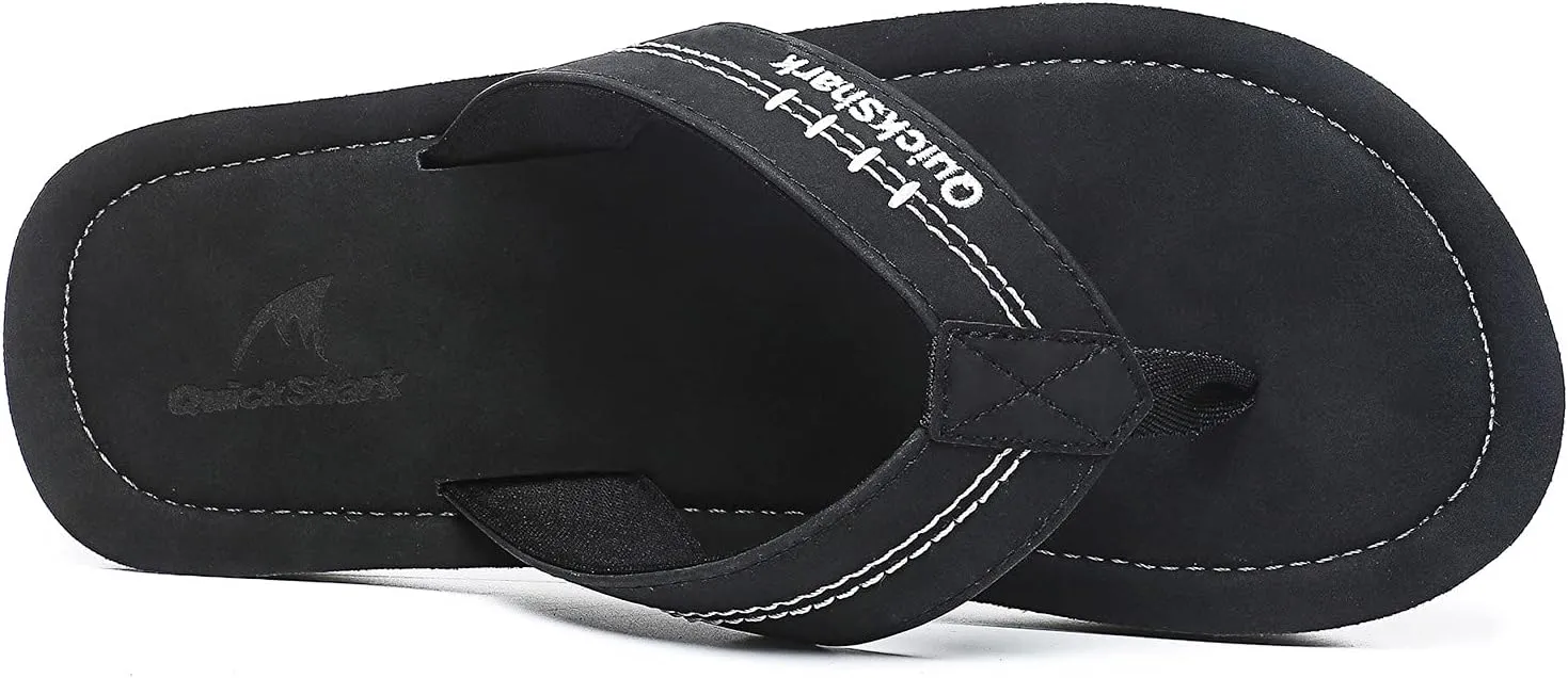 Quickshark Mens Flip Flops Leather Thong Sandals Arch Support Beach Slippers