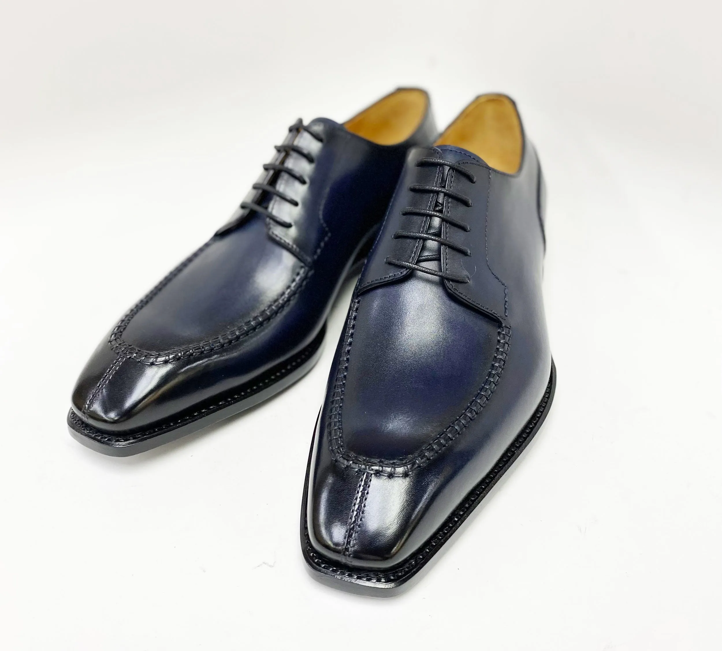 "Norman" Burnished Calfskin Lace-Up Split-Toe Oxford Navy