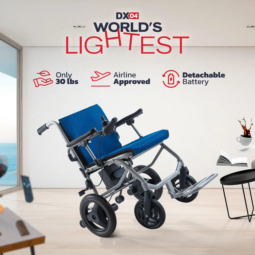 Rubicon DX04 - World's Lightest Electric Wheelchair: Ultra Lightweight, Foldable & Portable for Travel | Dual Motor, Power Wheelchair for Seniors