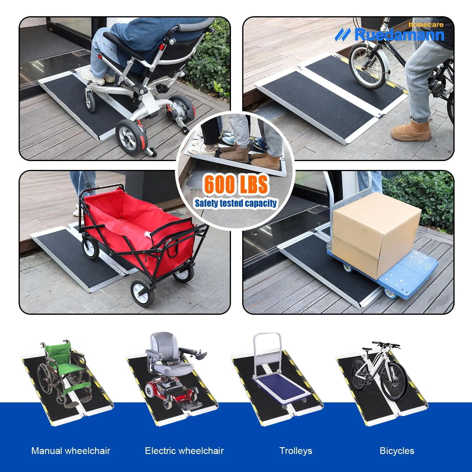 Ruedamann® 30.3"W Non-Skid Threshold Ramp Folding Aluminum Wheelchair Ramp