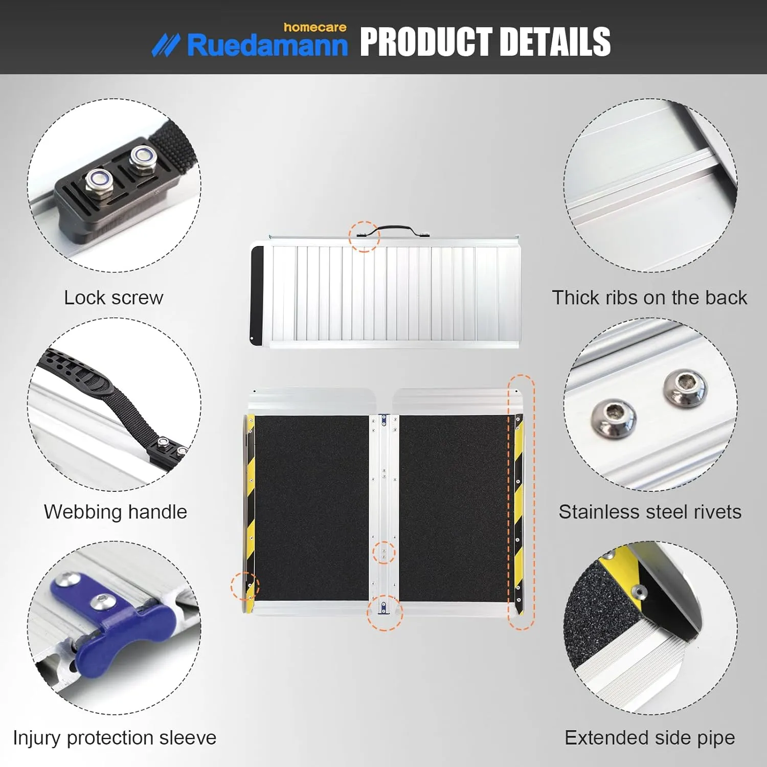 Ruedamann® 30.3"W Non-Skid Threshold Ramp Folding Aluminum Wheelchair Ramp