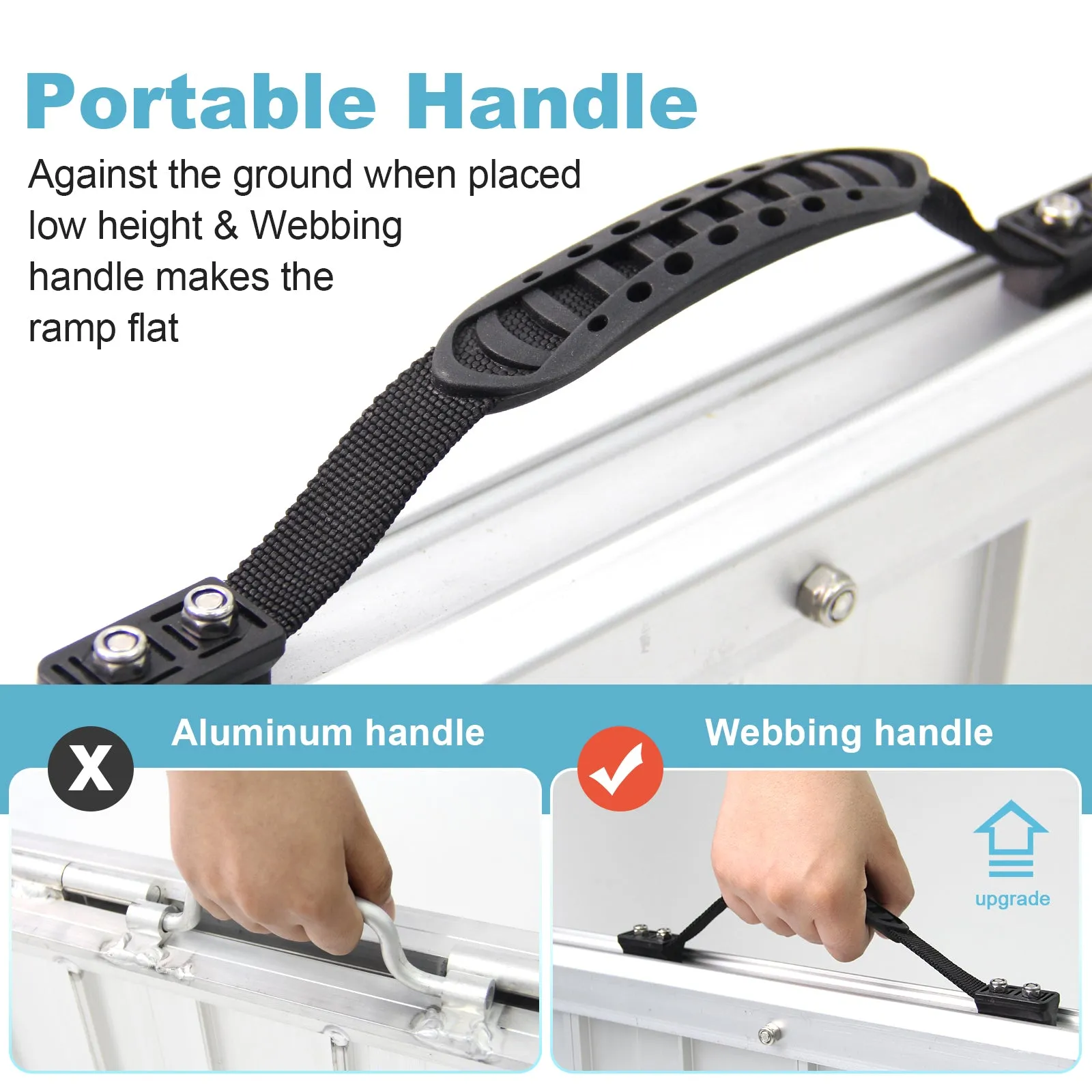 Ruedamann® Folding Aluminum Threshold Ramp Webbing Handle Mute Pad
