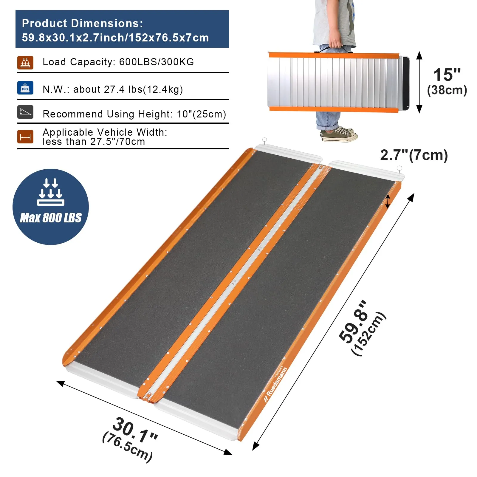 Ruedamann® Folding Wheelchair Ramp with Non-Skid Surface Aluminum