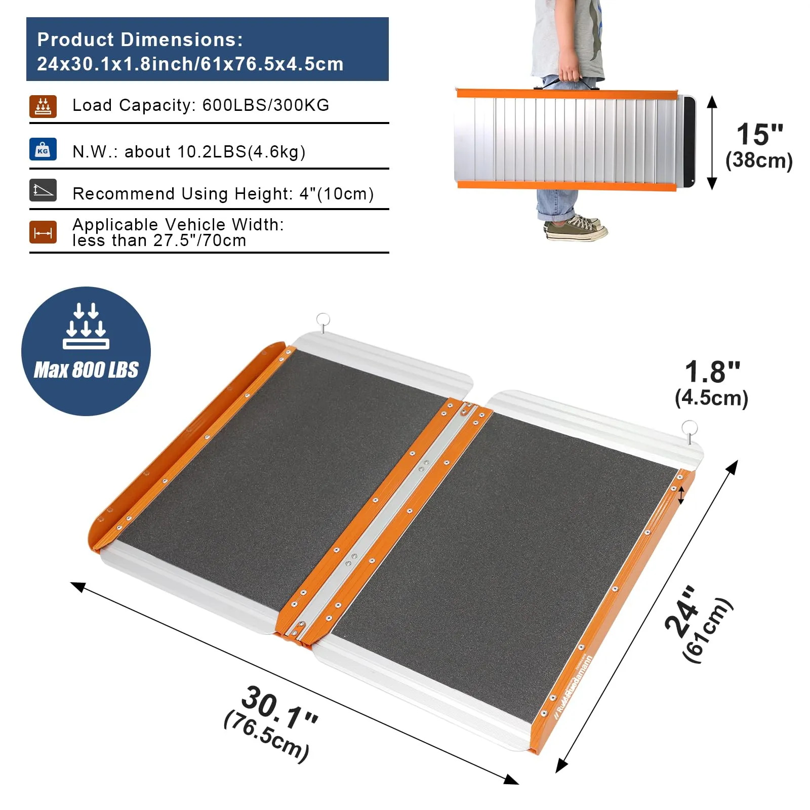 Ruedamann® Folding Wheelchair Ramp with Non-Skid Surface Aluminum