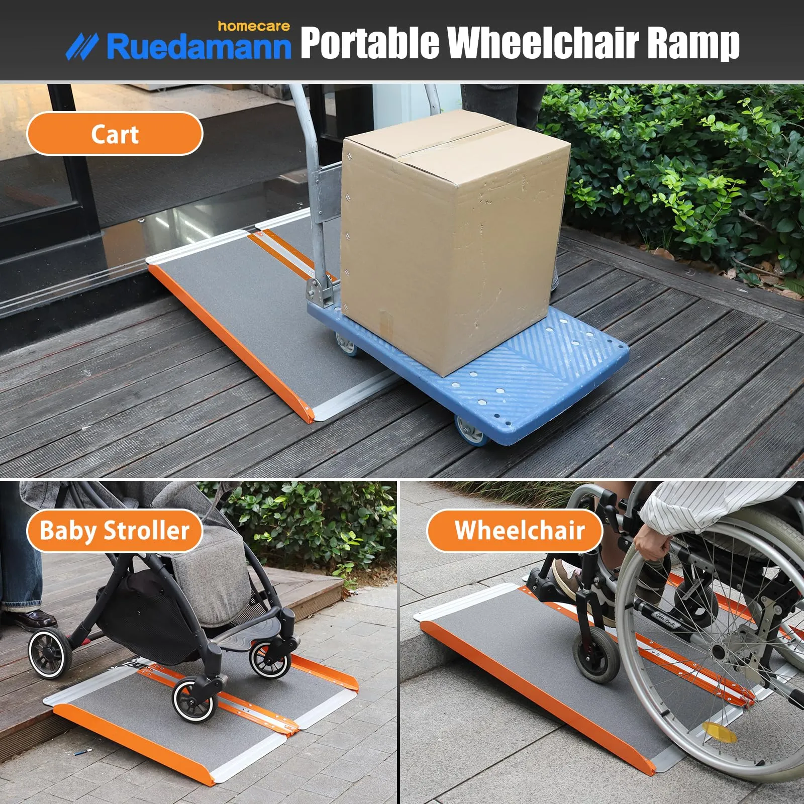 Ruedamann® Folding Wheelchair Ramp with Non-Skid Surface Aluminum