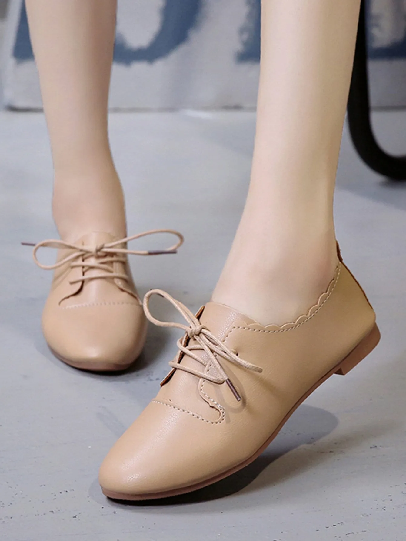 Scalloped Trim Lace Up Flats
