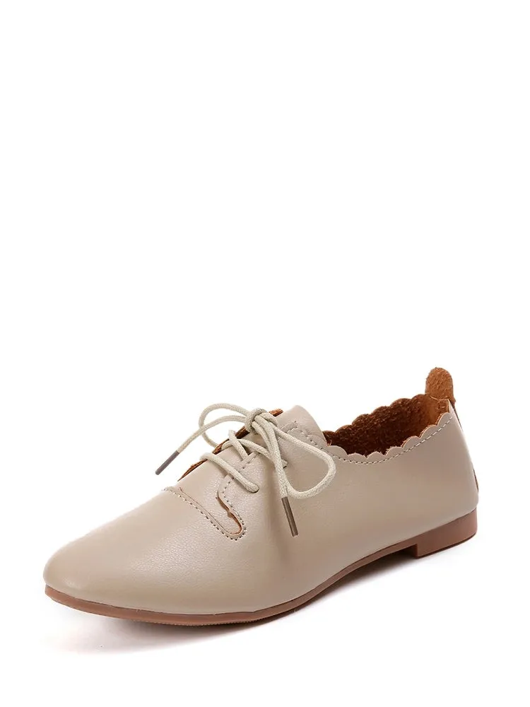 Scalloped Trim Lace Up Flats
