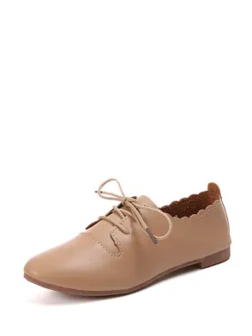 Scalloped Trim Lace Up Flats