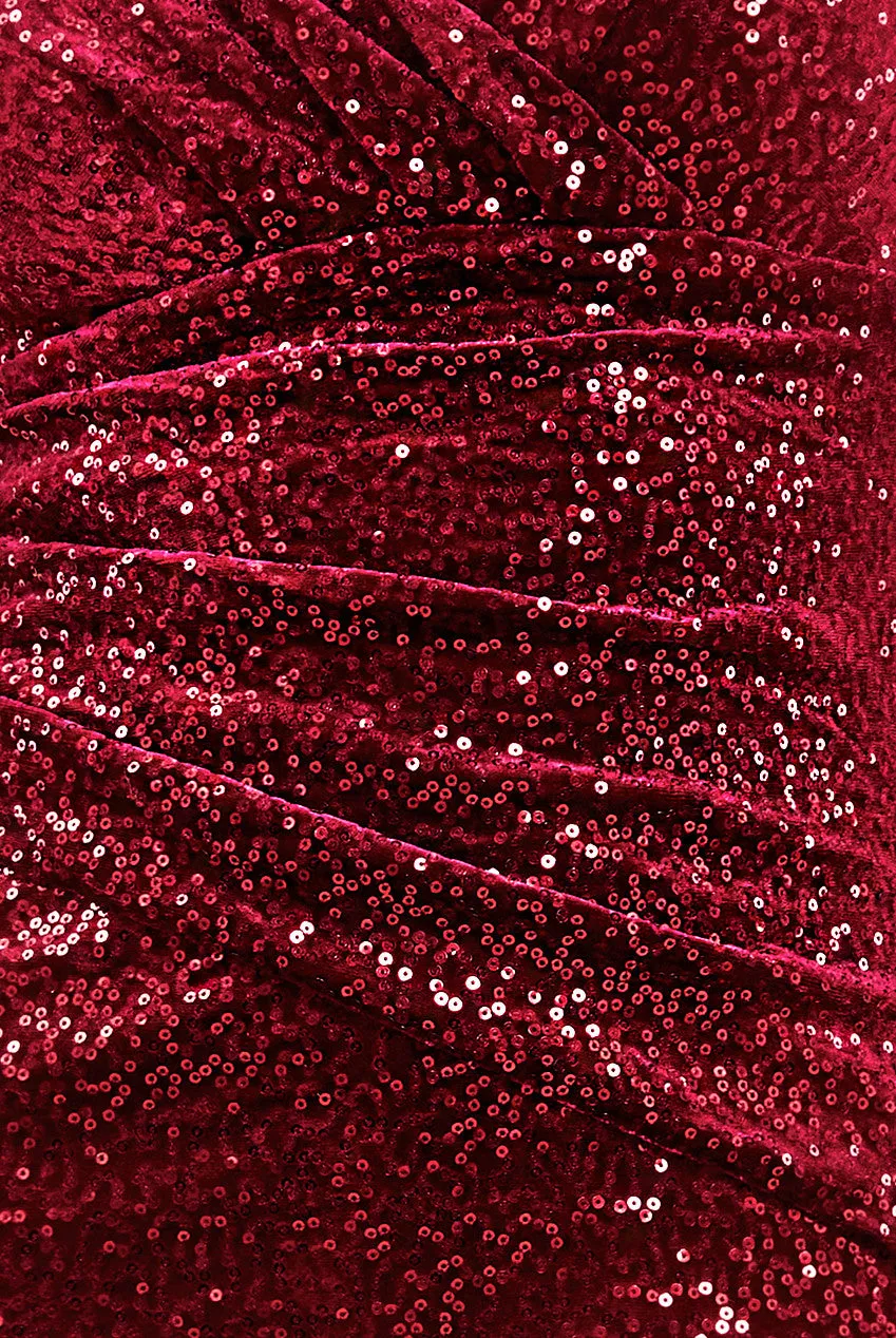 Sequin & Velvet Bardot Midi Dress - Wine by Goddiva