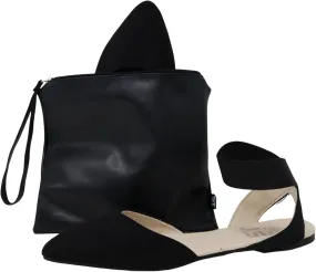 Silky Toes Foldable Flats for Women Dress Ankle Strap Shoes with Purse