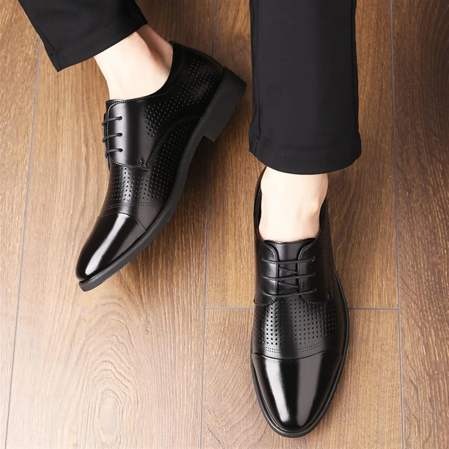 Single Season Shoes Dress Oxford for Men Lace Up Breathable Round Toe Derby Shoes Faux Leather Block Heel Slip Resistant Low Top Rubber Sole Non Slip Prom Very Popular Among Young People