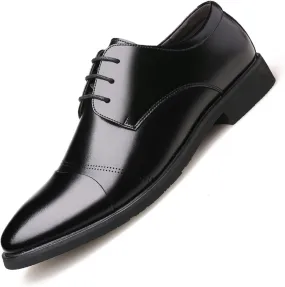 Single Season Shoes Dress Oxford for Men Lace Up Breathable Round Toe Derby Shoes Faux Leather Block Heel Slip Resistant Low Top Rubber Sole Non Slip Prom Very Popular Among Young People