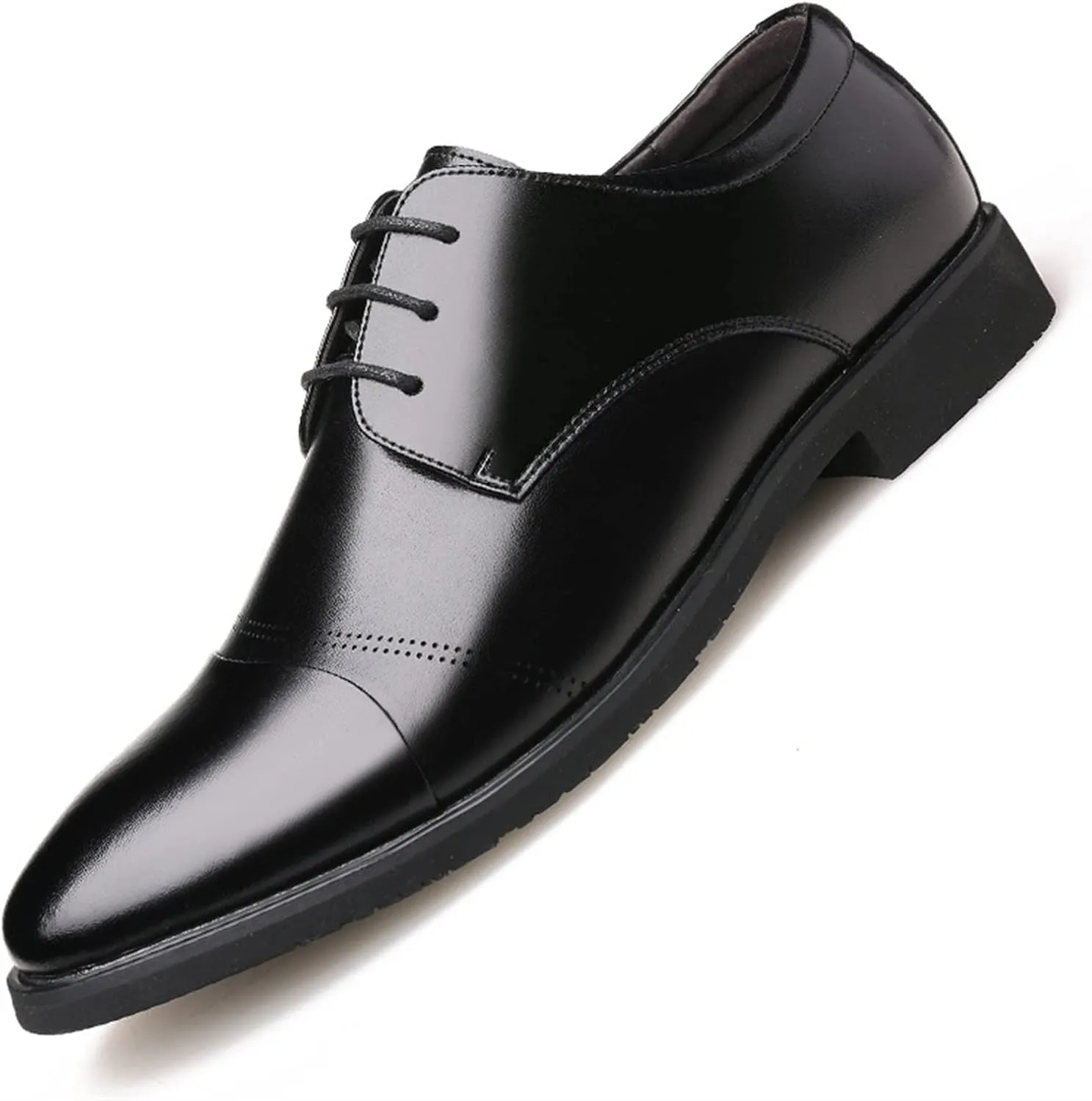 Single Season Shoes Dress Oxford for Men Lace Up Breathable Round Toe Derby Shoes Faux Leather Block Heel Slip Resistant Low Top Rubber Sole Non Slip Prom Very Popular Among Young People