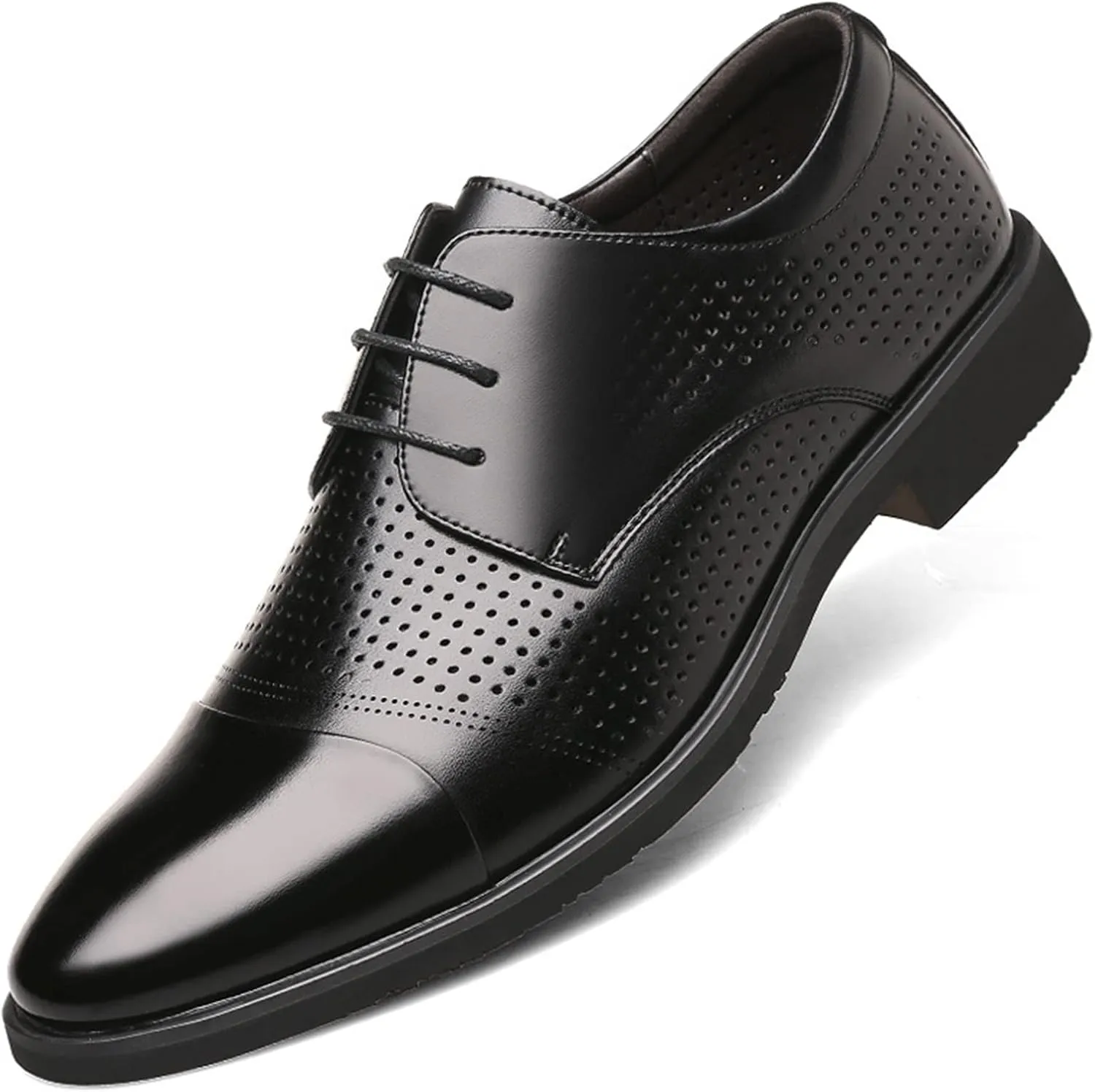 Single Season Shoes Dress Oxford for Men Lace Up Breathable Round Toe Derby Shoes Faux Leather Block Heel Slip Resistant Low Top Rubber Sole Non Slip Prom Very Popular Among Young People