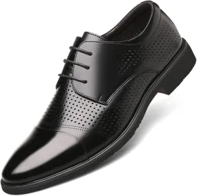 Single Season Shoes Dress Oxford for Men Lace Up Breathable Round Toe Derby Shoes Faux Leather Block Heel Slip Resistant Low Top Rubber Sole Non Slip Prom Very Popular Among Young People