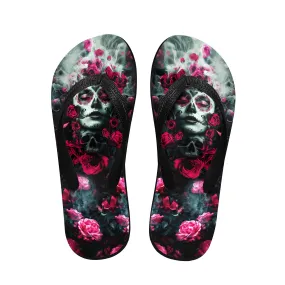 Skull Rose Gothic Flip Flops for Women Beach