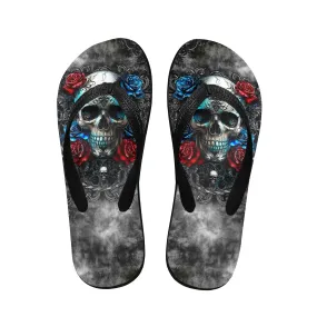 Skull Rose Ornament Gothic Flip Flops for Women Beach
