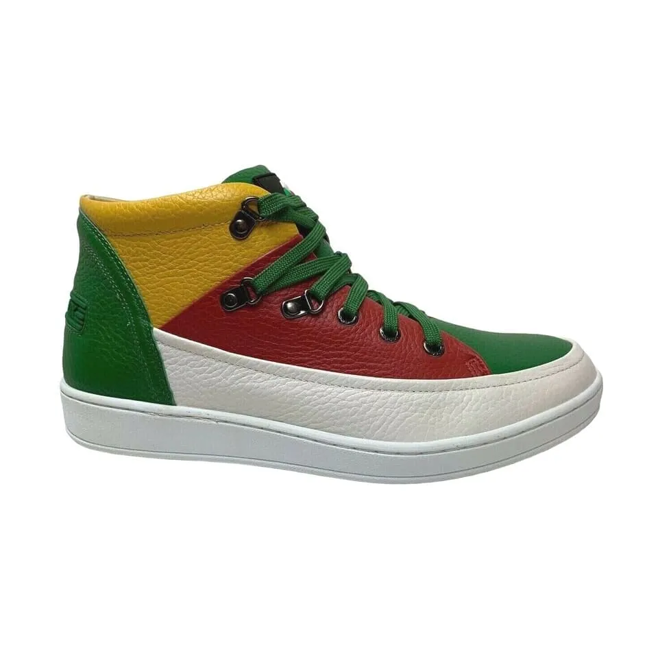 Travel Fox Cancun Men's Red/Green/Yellow Leather Mid Top Sneakers 916103 33