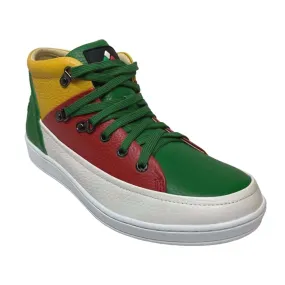 Travel Fox Cancun Men's Red/Green/Yellow Leather Mid Top Sneakers 916103 33