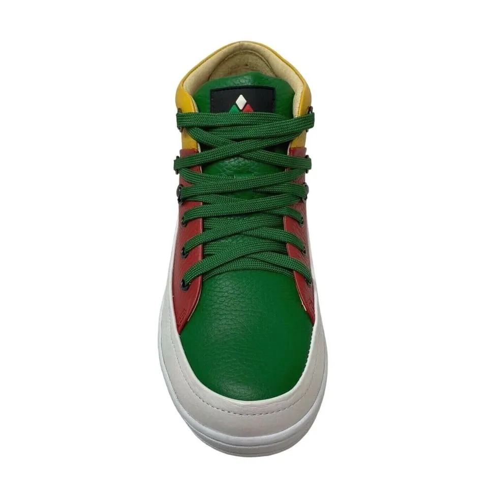 Travel Fox Cancun Men's Red/Green/Yellow Leather Mid Top Sneakers 916103 33
