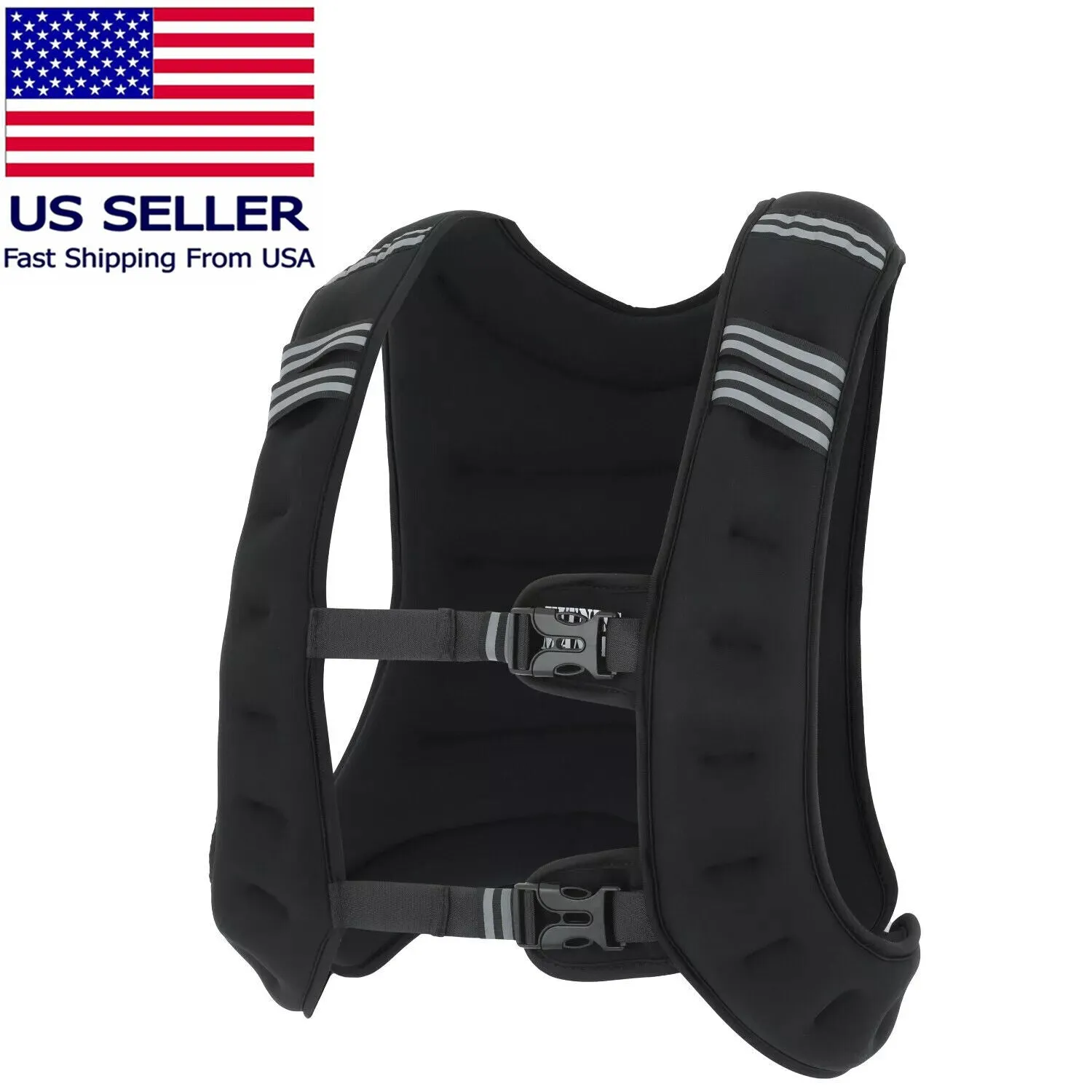 Weighted Vest 10-20Lbs Weight Reflective Workout Strength Training Running Black