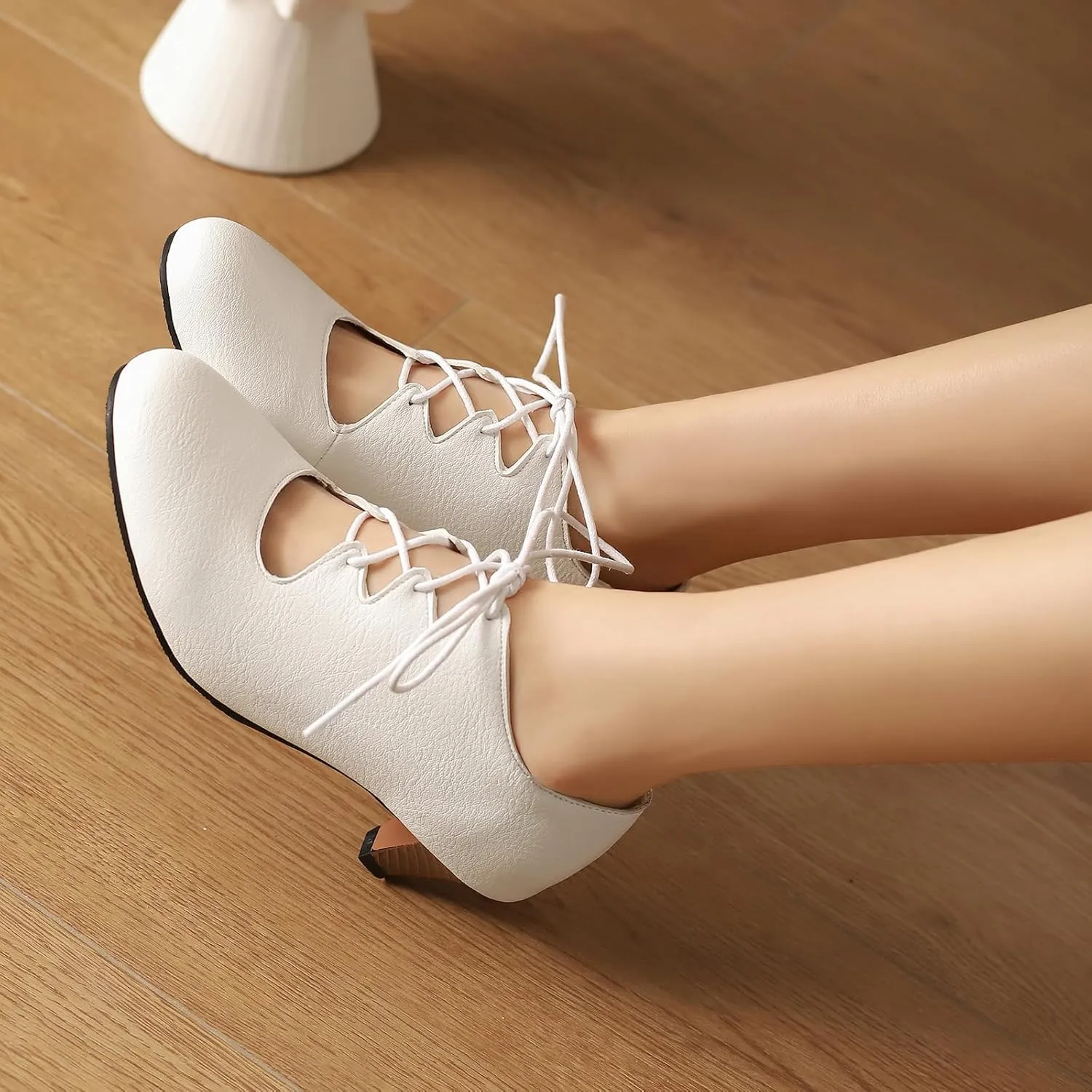 Women's Brown Classic Leather Stacked Heel Dress Mary Jane Round Toe Elegant Office Pumps