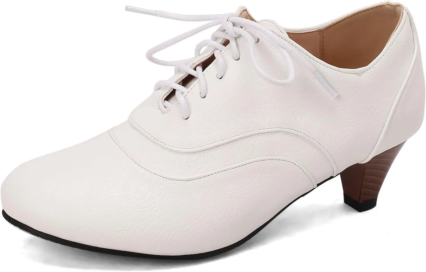 Women's Brown Classic Leather Stacked Heel Dress Mary Jane Round Toe Elegant Office Pumps