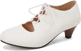 Women's Brown Classic Leather Stacked Heel Dress Mary Jane Round Toe Elegant Office Pumps
