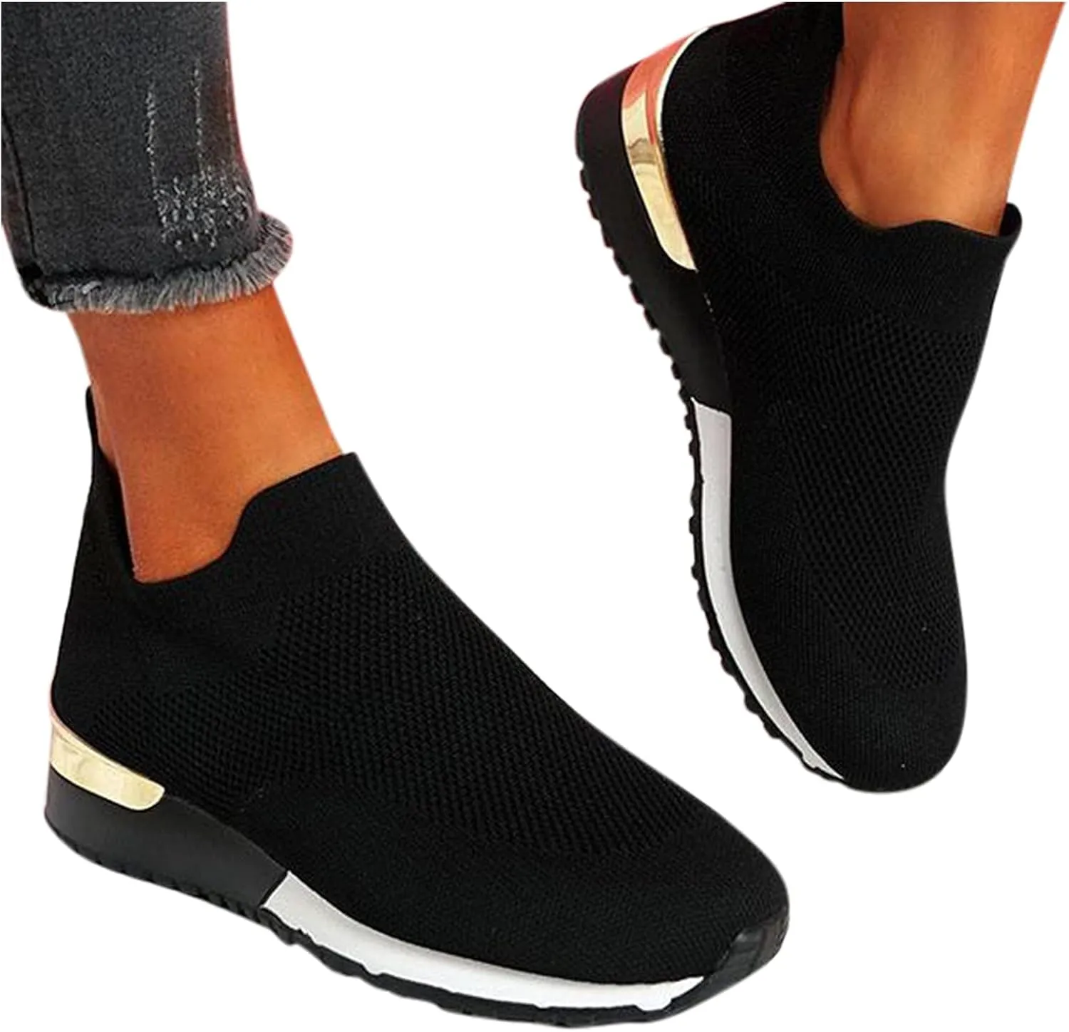 Women's Fashion Sneaker Womens Walking Shoes Slip On Fashion Platform Tennis Shoes Winter Loafers for Women Black Platform Sneakers for Women