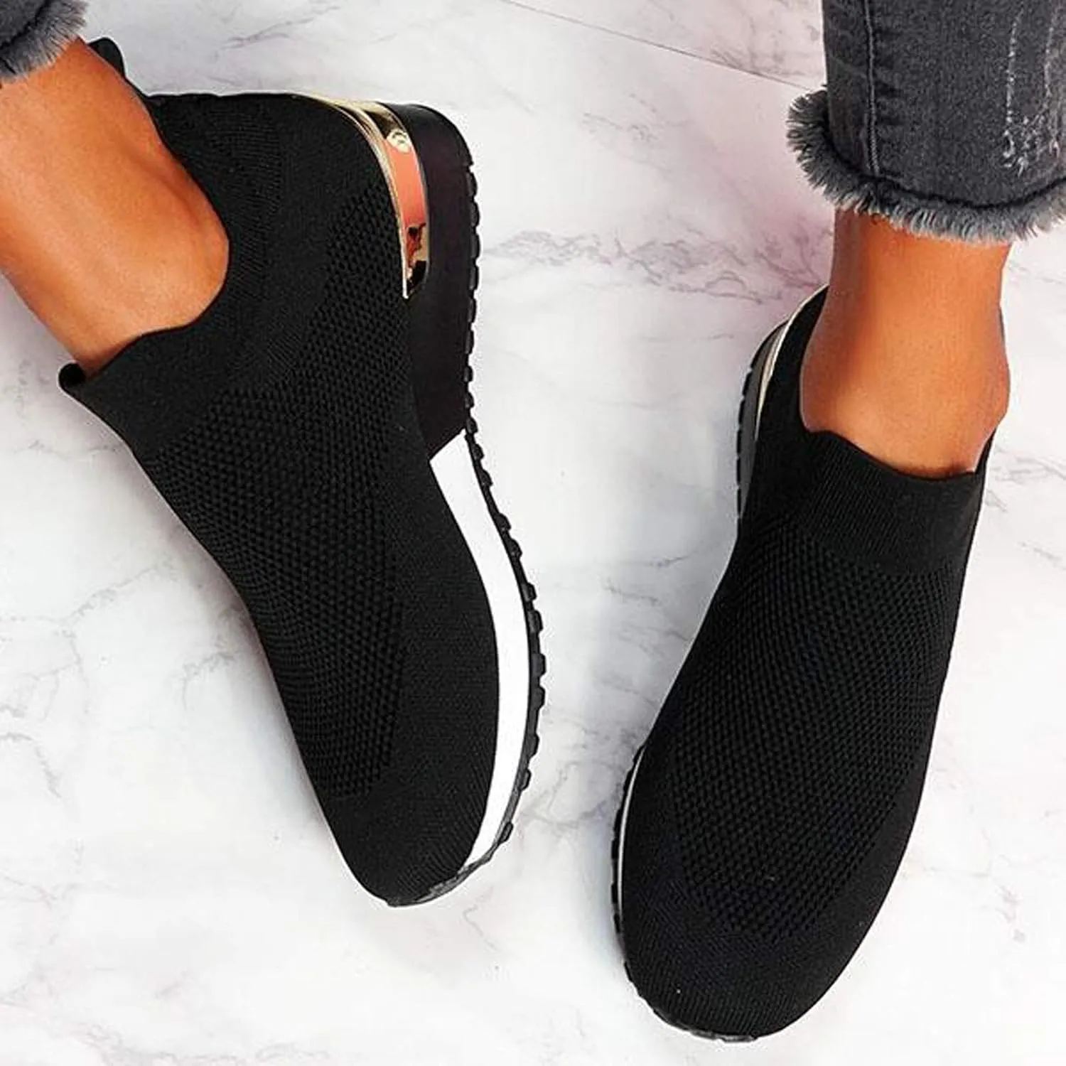Women's Fashion Sneaker Womens Walking Shoes Slip On Fashion Platform Tennis Shoes Winter Loafers for Women Black Platform Sneakers for Women