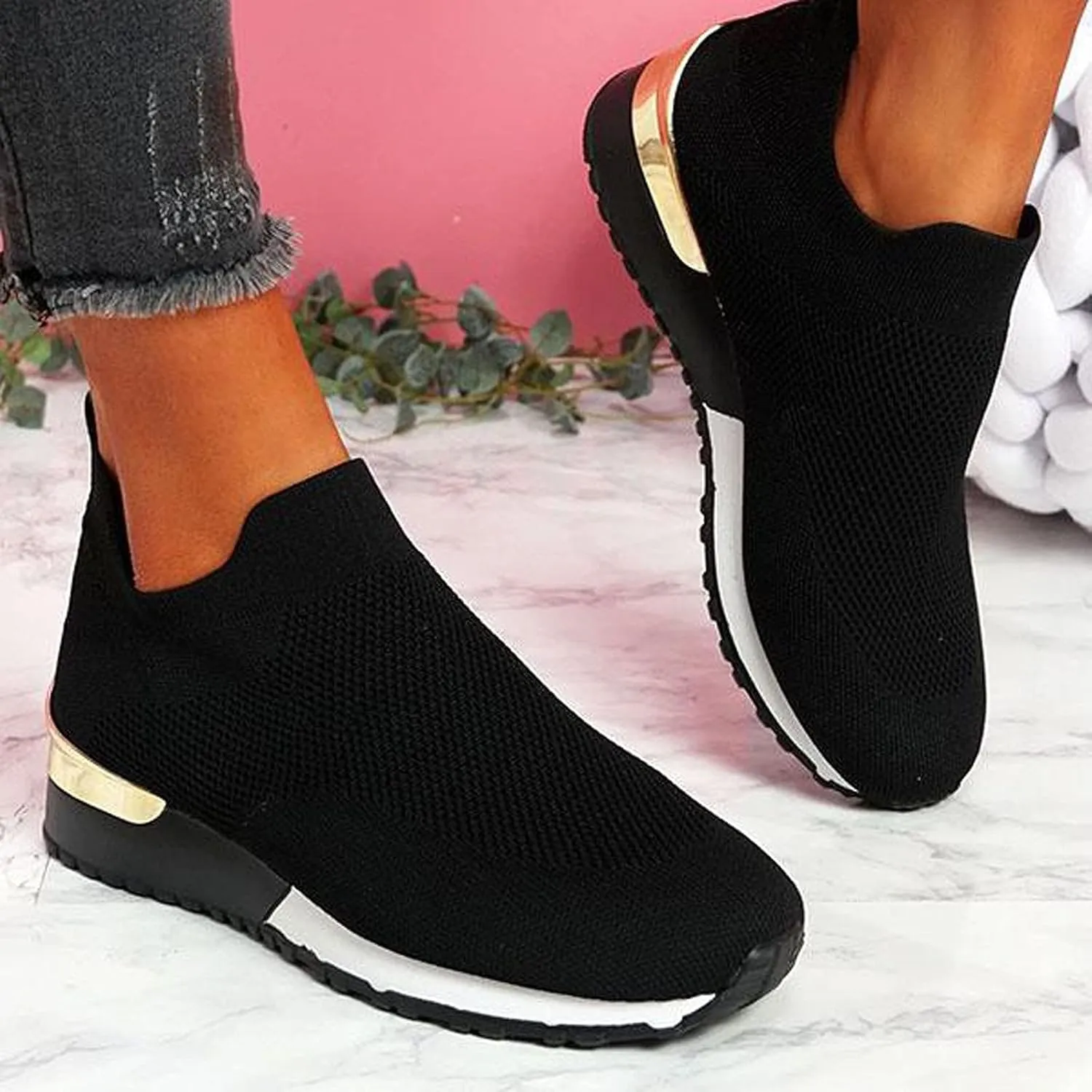Women's Fashion Sneaker Womens Walking Shoes Slip On Fashion Platform Tennis Shoes Winter Loafers for Women Black Platform Sneakers for Women