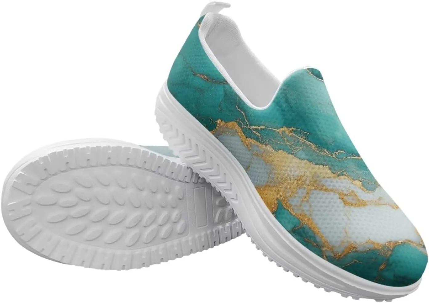 Womens Shoes Wedge Rocker Bottom Anti Slip Walking Lightweight Casual Sneakers Marble Print Slip Resistant