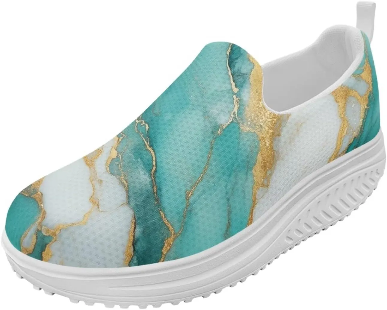 Womens Shoes Wedge Rocker Bottom Anti Slip Walking Lightweight Casual Sneakers Marble Print Slip Resistant