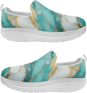 Womens Shoes Wedge Rocker Bottom Anti Slip Walking Lightweight Casual Sneakers Marble Print Slip Resistant