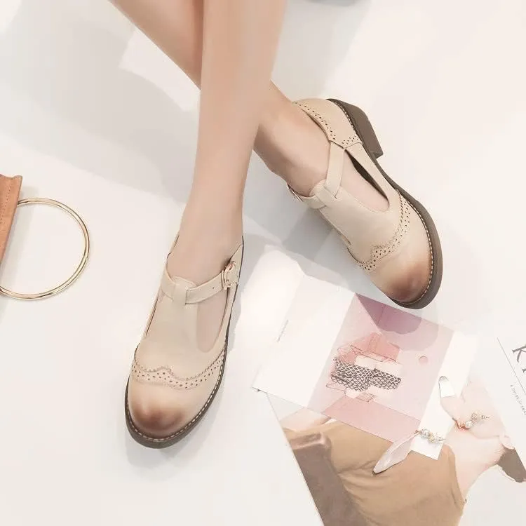 Women's T Strap Buckle Oxford Mary Jane Shoes, Low Chunky School Oxford Shoes, Platform Heels Oxfords Pumps