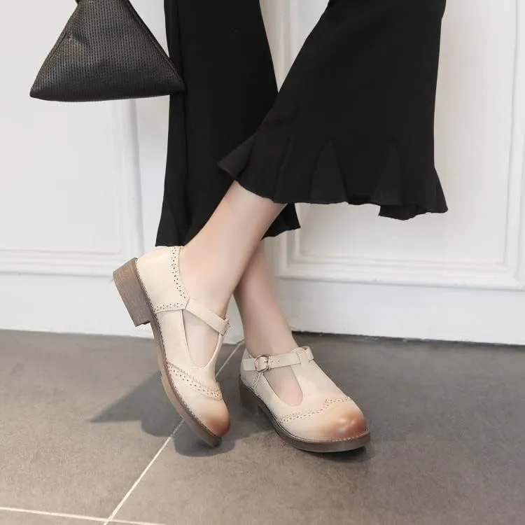 Women's T Strap Buckle Oxford Mary Jane Shoes, Low Chunky School Oxford Shoes, Platform Heels Oxfords Pumps