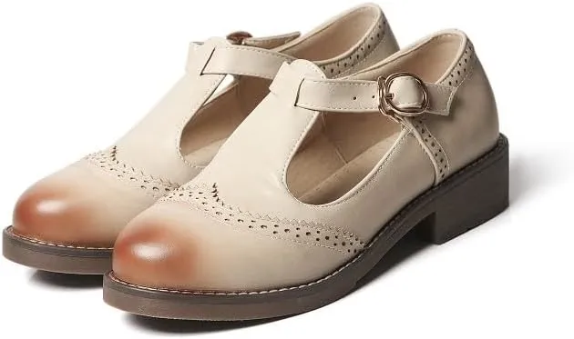 Women's T Strap Buckle Oxford Mary Jane Shoes, Low Chunky School Oxford Shoes, Platform Heels Oxfords Pumps