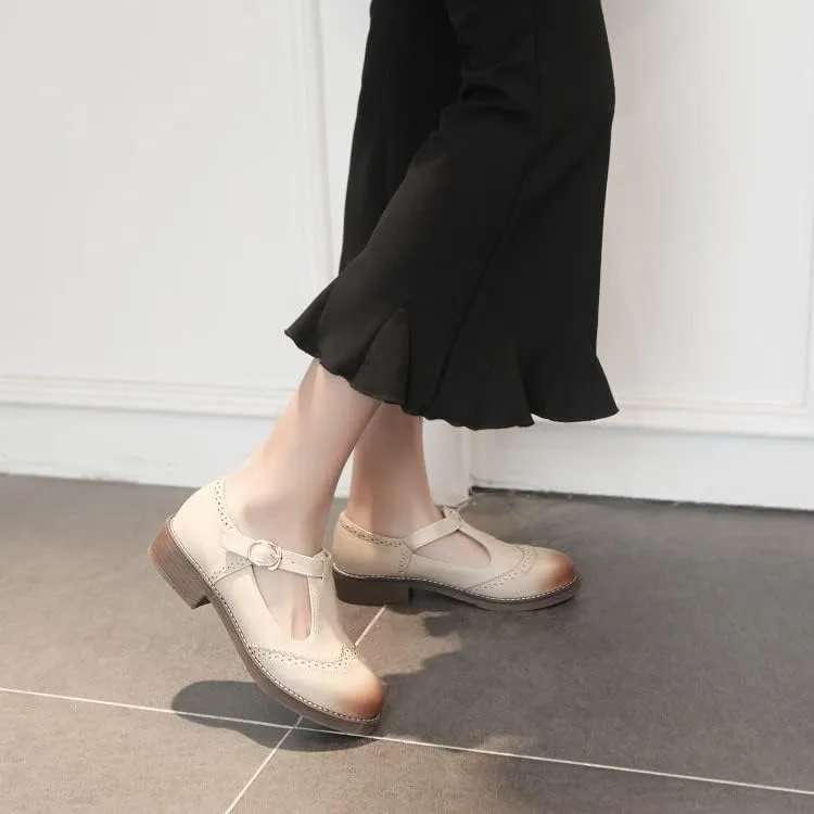 Women's T Strap Buckle Oxford Mary Jane Shoes, Low Chunky School Oxford Shoes, Platform Heels Oxfords Pumps
